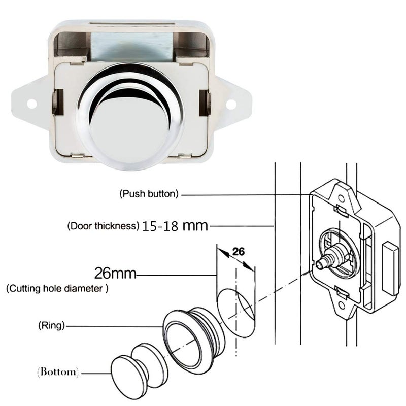 OCGIG 5 PCS Push Button Latch Cabinet Door Catch Keyless Cupboard Locks for RV Yachts Motorhome Camper Caravan Electroplated Silver-5PCS - Image 2